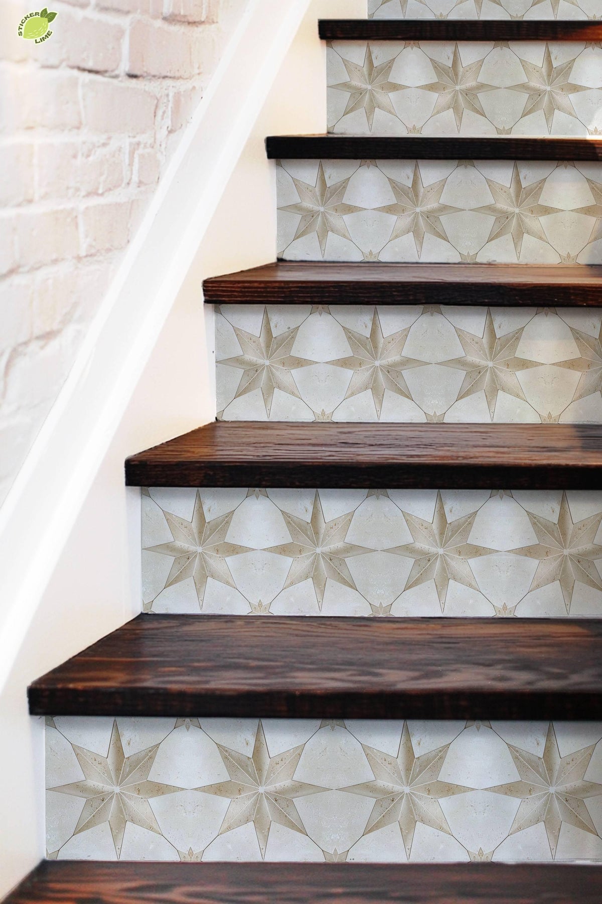 Beige & White Boho Star Tile peel and stick stair riser decals, photo 4 of 8