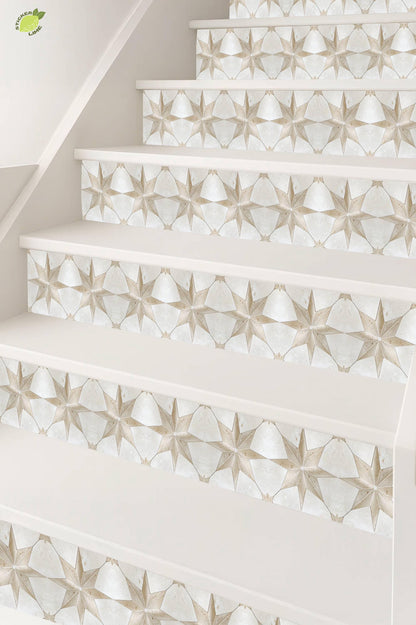 Beige & White Boho Star Tile peel and stick stair riser decals, photo 7 of 8