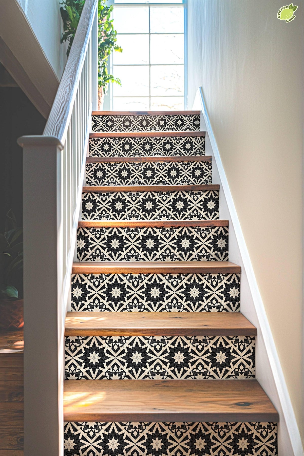 Black & White Rustic Moroccan Tile peel and stick stair riser decals, photo 4 of 8