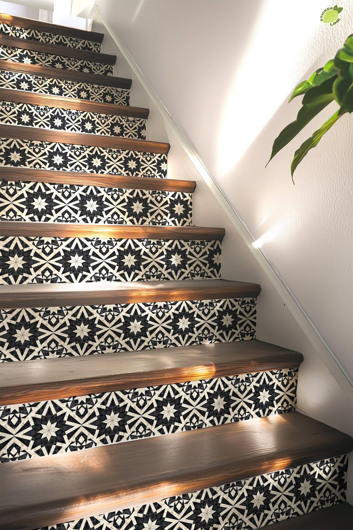 Black & White Rustic Moroccan Tile peel and stick stair riser decals, photo 5 of 8