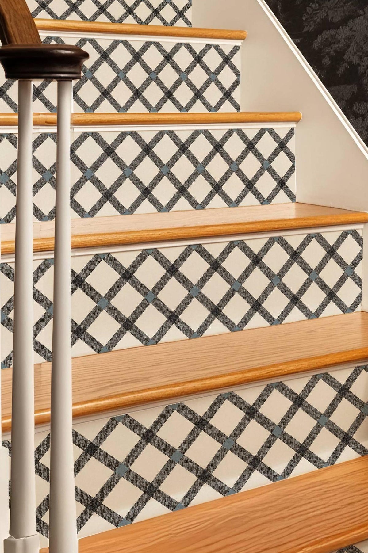 Black Ivory Herringbone Weave peel and stick stair riser decals