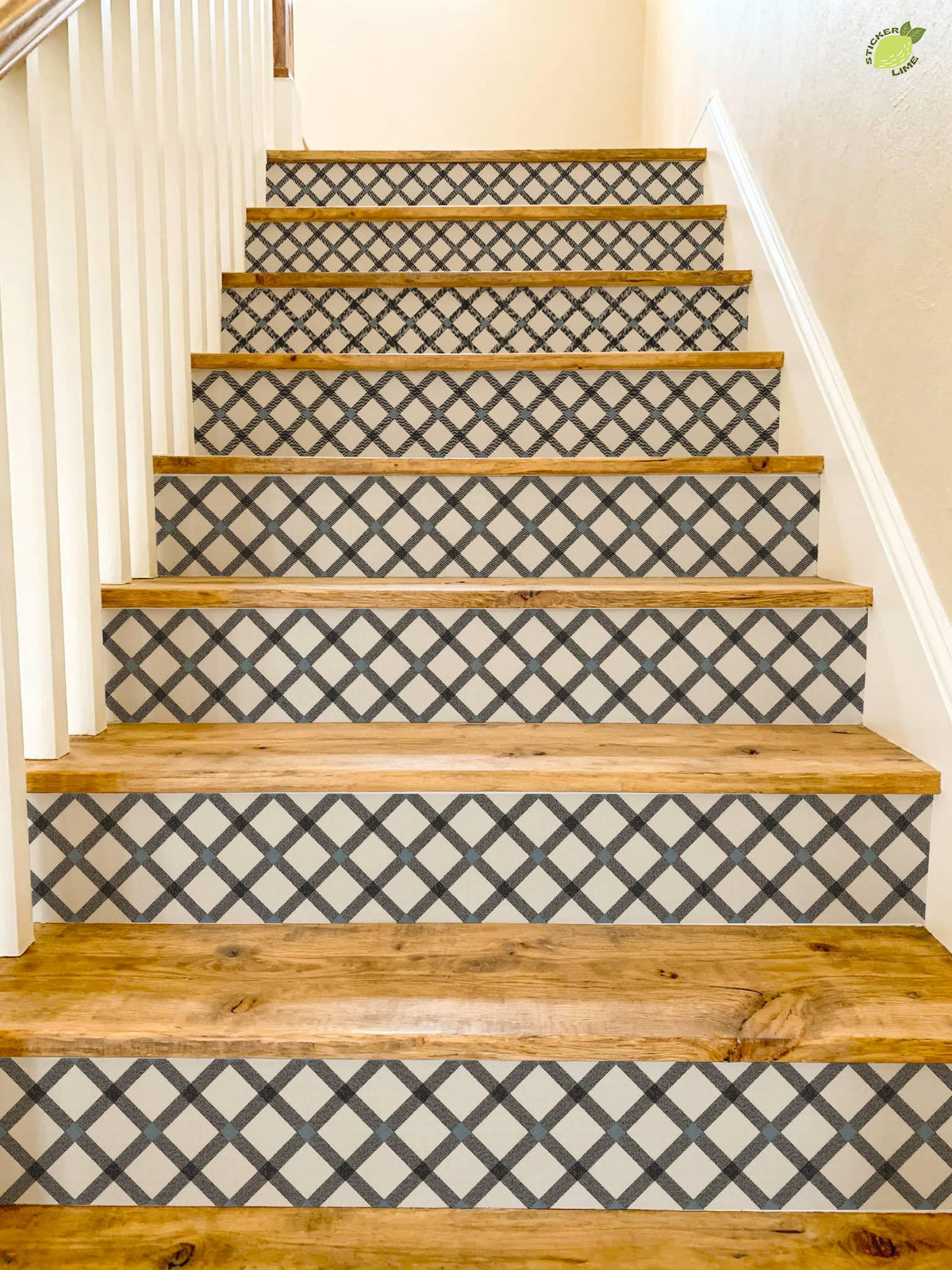 Black Ivory Herringbone Weave peel and stick stair riser decals, photo 4 of 8