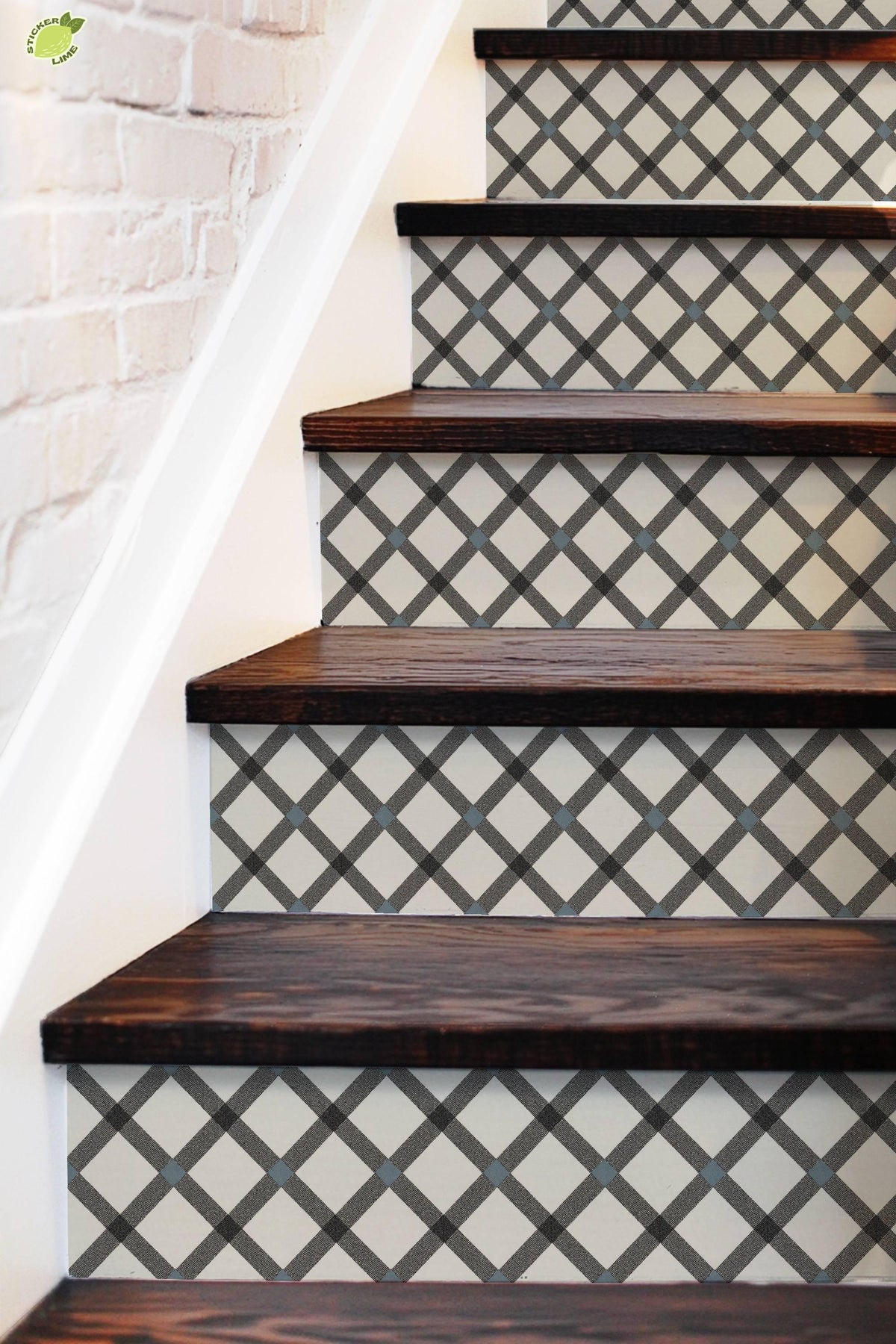 Black Ivory Herringbone Weave peel and stick stair riser decals, photo 5 of 8