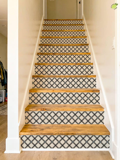 Black Ivory Herringbone Weave peel and stick stair riser decals, photo 6 of 8