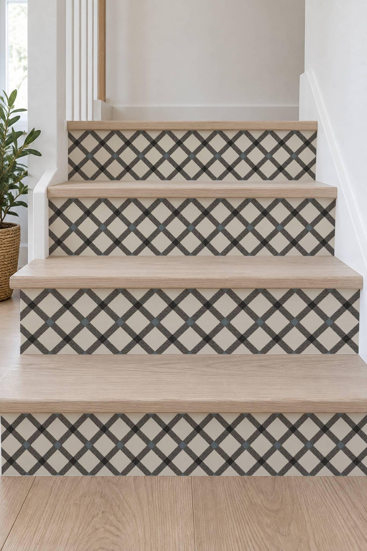 Black Ivory Herringbone Weave peel and stick stair riser decals, photo 7 of 8
