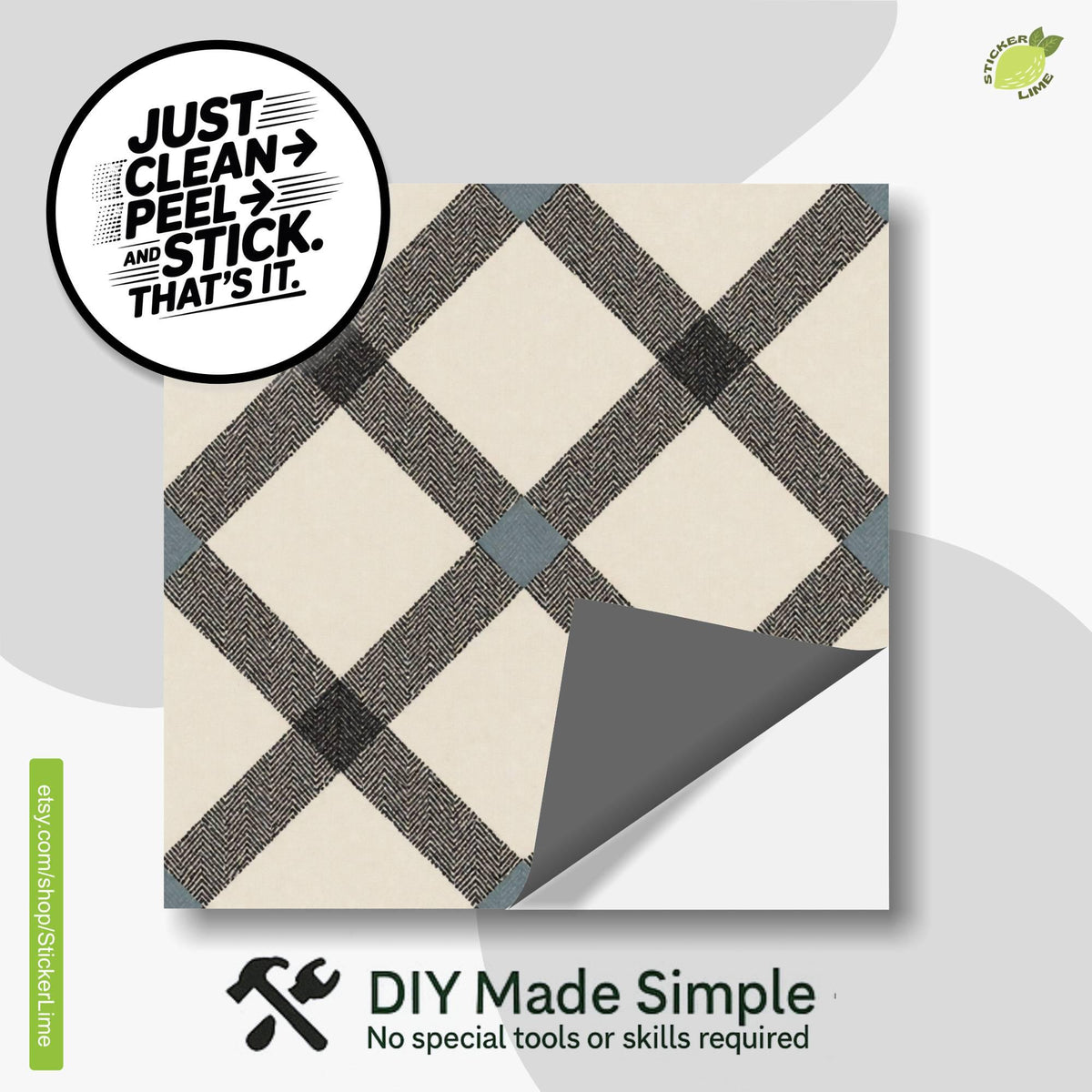Black Ivory Herringbone Weave peel and stick tile decals, photo 2 of 8