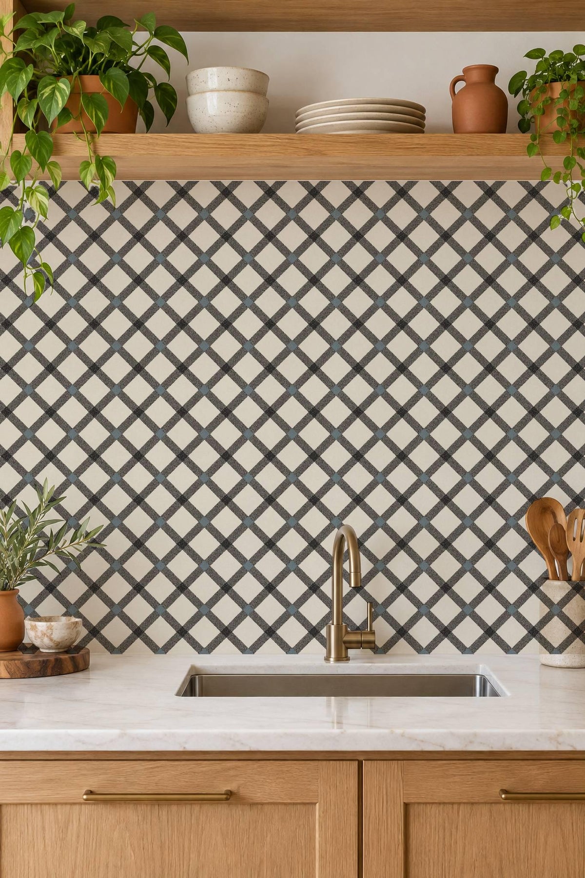 Black Ivory Herringbone Weave peel and stick tile decals, photo 3 of 8