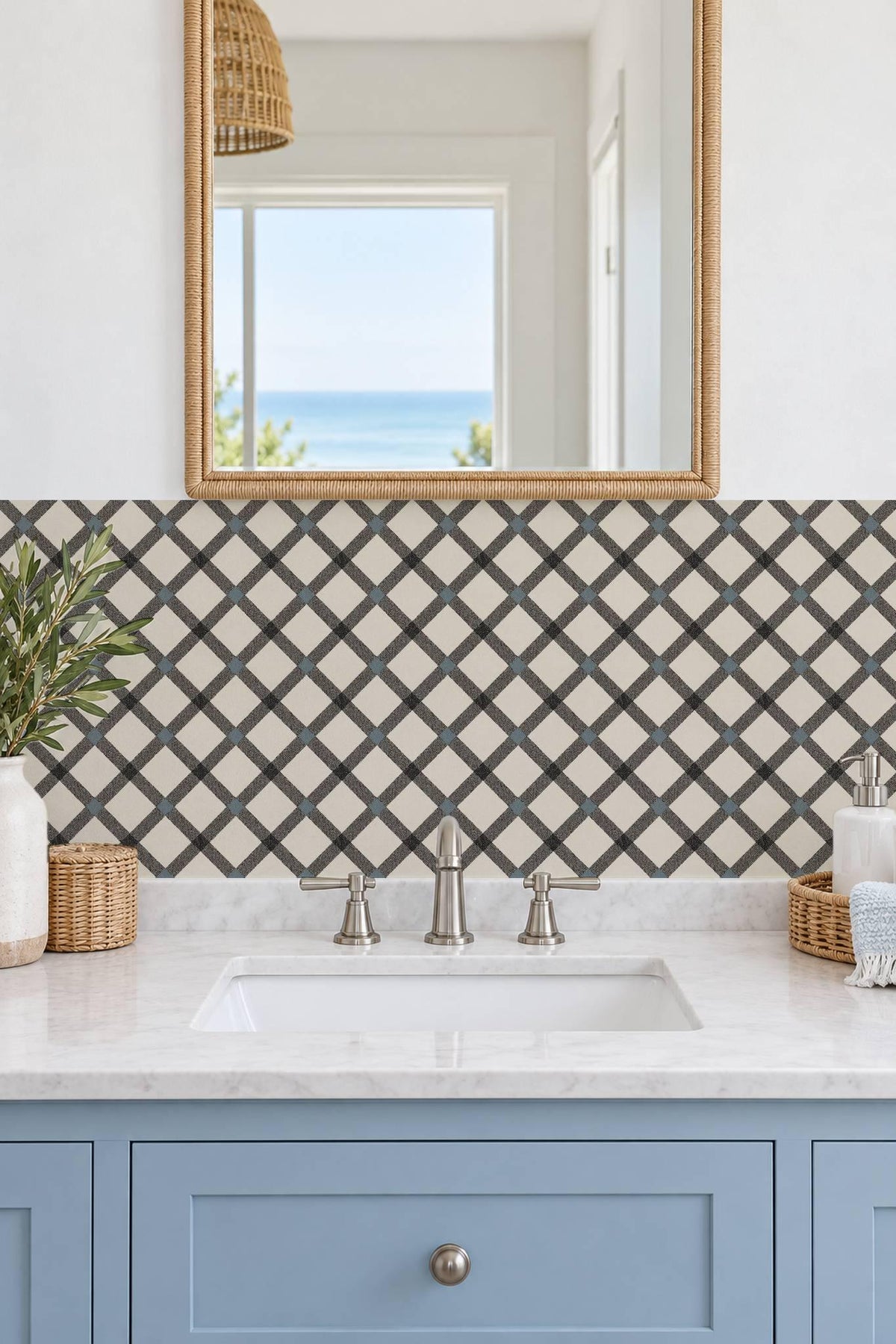 Black Ivory Herringbone Weave peel and stick tile decals, photo 4 of 8