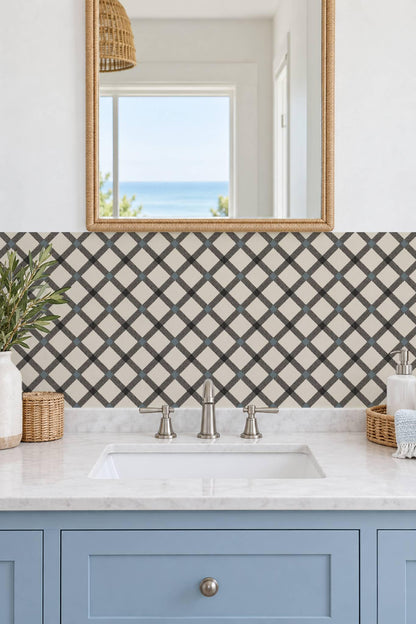 Black Ivory Herringbone Weave peel and stick tile decals, photo 4 of 8
