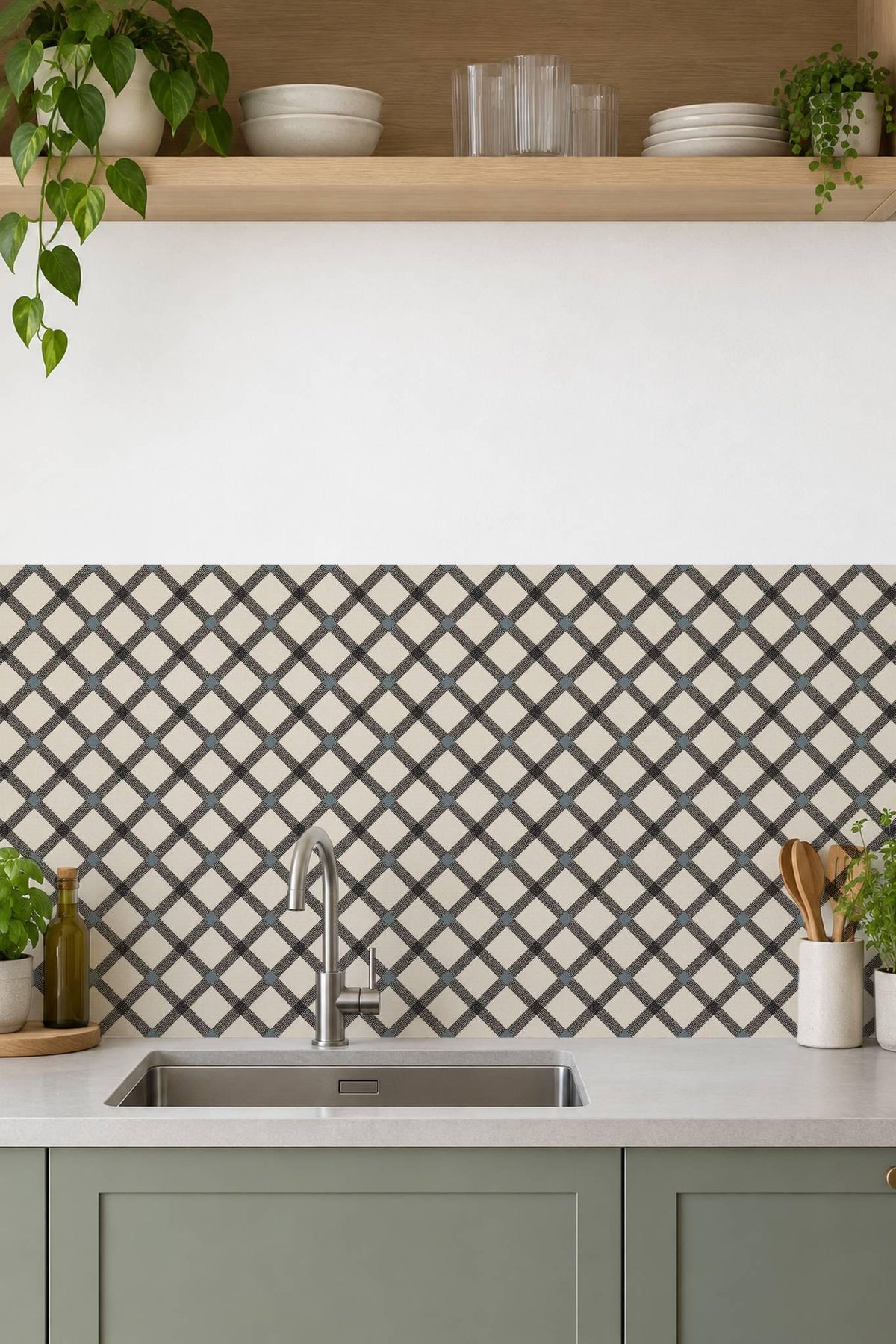 Black Ivory Herringbone Weave peel and stick tile decals, photo 6 of 8