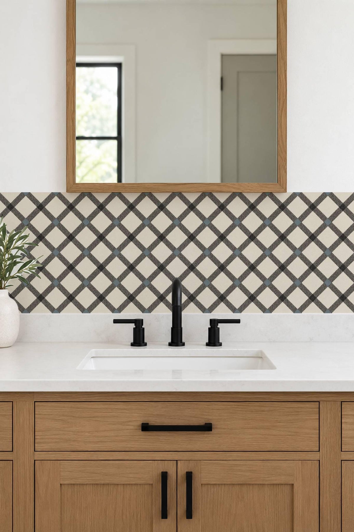 Black Ivory Herringbone Weave peel and stick tile decals, photo 7 of 8