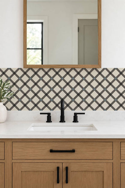 Black Ivory Herringbone Weave peel and stick tile decals, photo 7 of 8