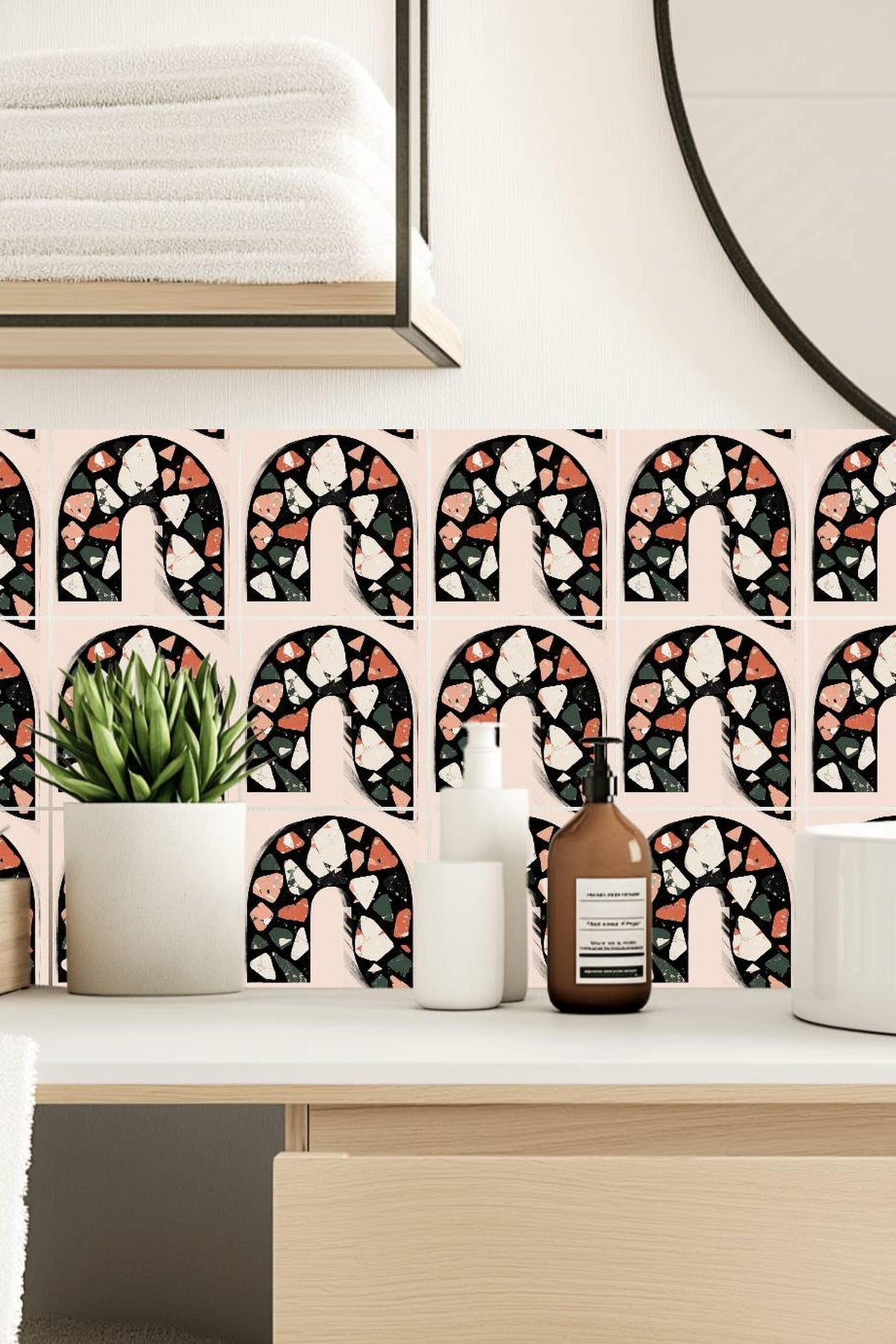 Black Ivory Terrazzo Arch peel and stick tile decals