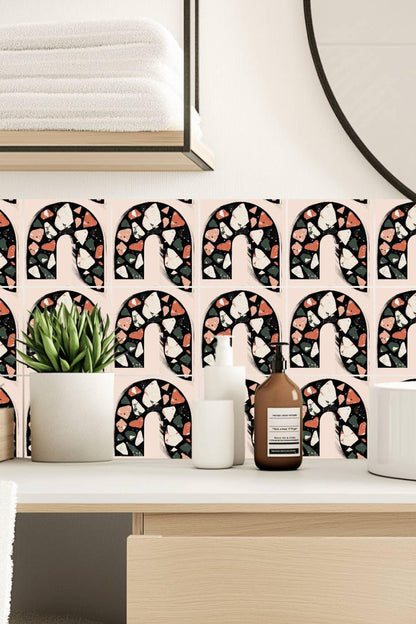 Black Ivory Terrazzo Arch peel and stick tile decals