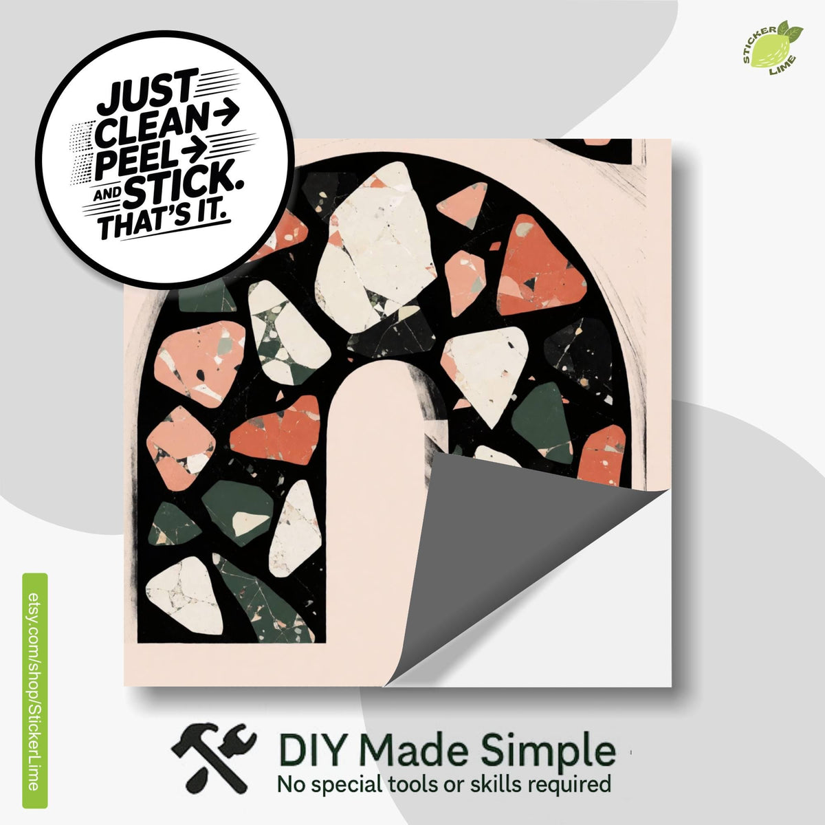 Black Ivory Terrazzo Arch peel and stick tile decals, photo 2 of 8