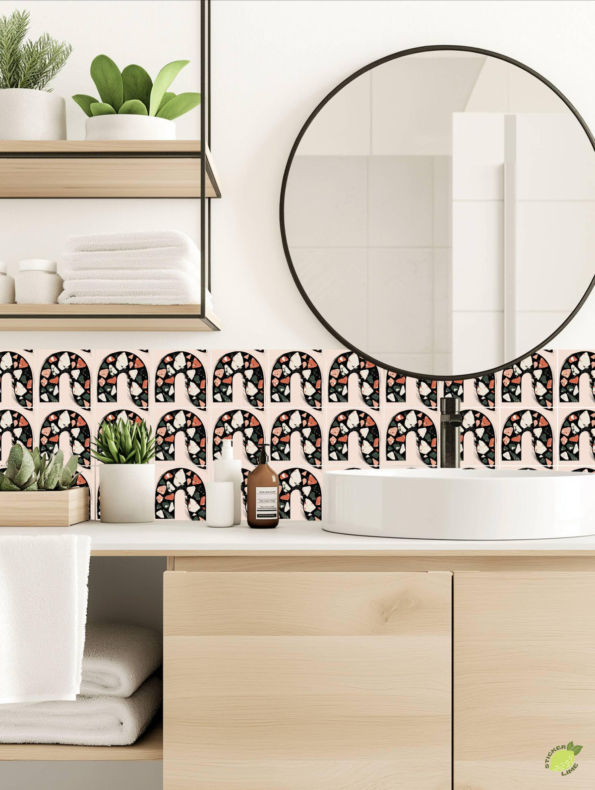 Black Ivory Terrazzo Arch peel and stick tile decals, photo 3 of 8