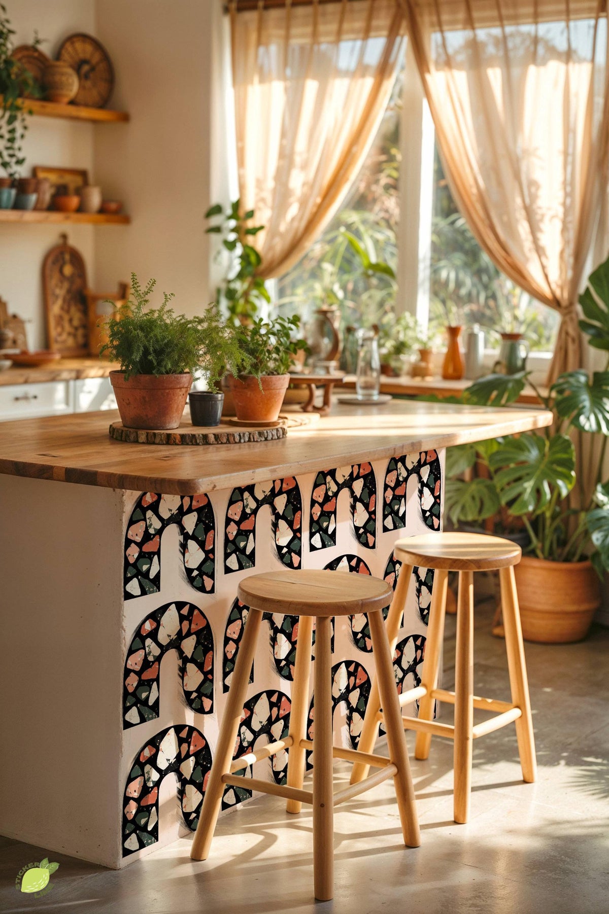 Black Ivory Terrazzo Arch peel and stick tile decals, photo 4 of 8