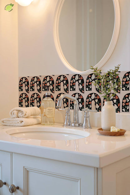 Black Ivory Terrazzo Arch peel and stick tile decals, photo 7 of 8
