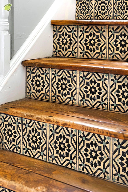 Black Moroccan Star peel and stick stair riser decals, photo 3 of 8