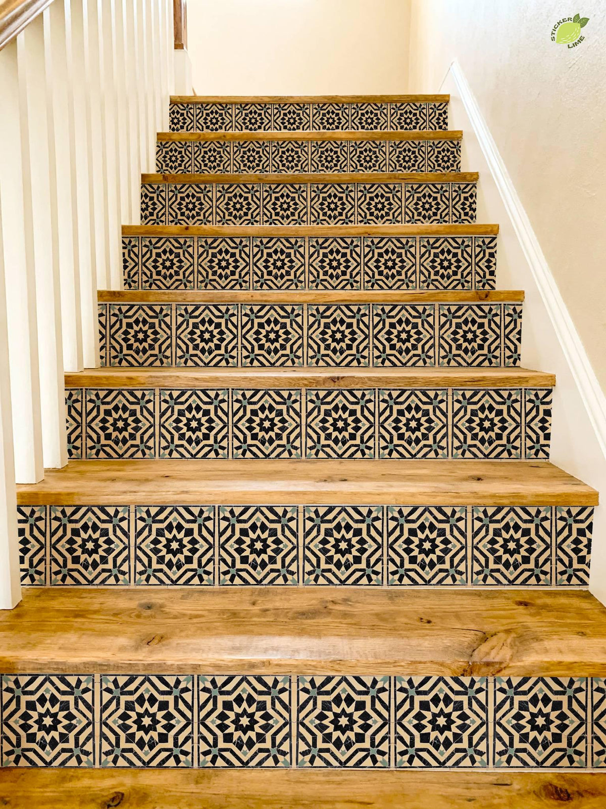 Black Moroccan Star peel and stick stair riser decals, photo 4 of 8