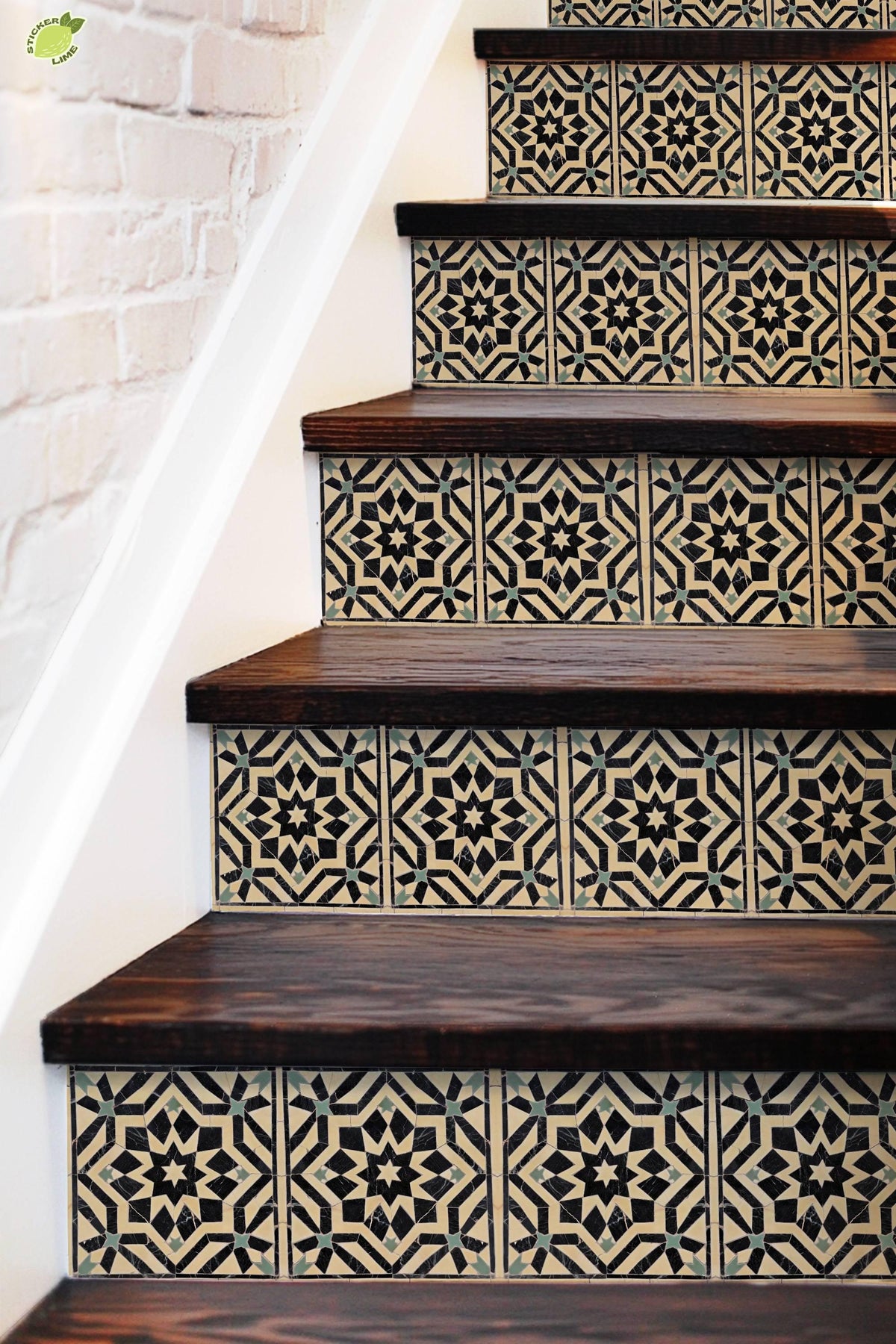 Black Moroccan Star peel and stick stair riser decals, photo 5 of 8
