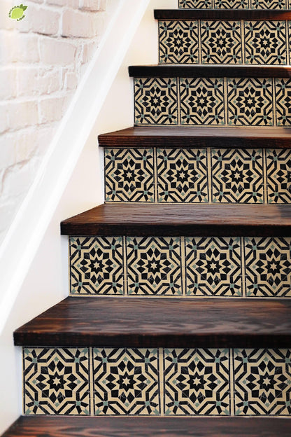 Black Moroccan Star peel and stick stair riser decals, photo 5 of 8