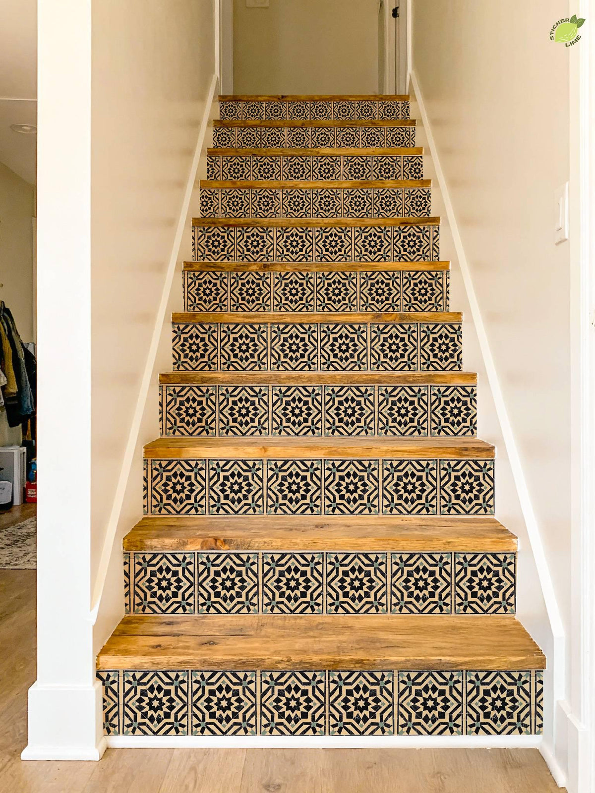 Black Moroccan Star peel and stick stair riser decals, photo 6 of 8