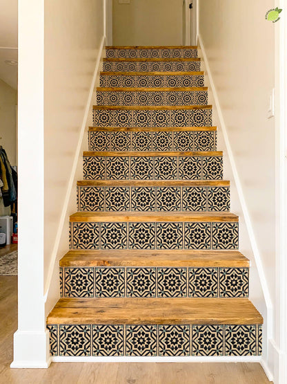 Black Moroccan Star peel and stick stair riser decals, photo 6 of 8