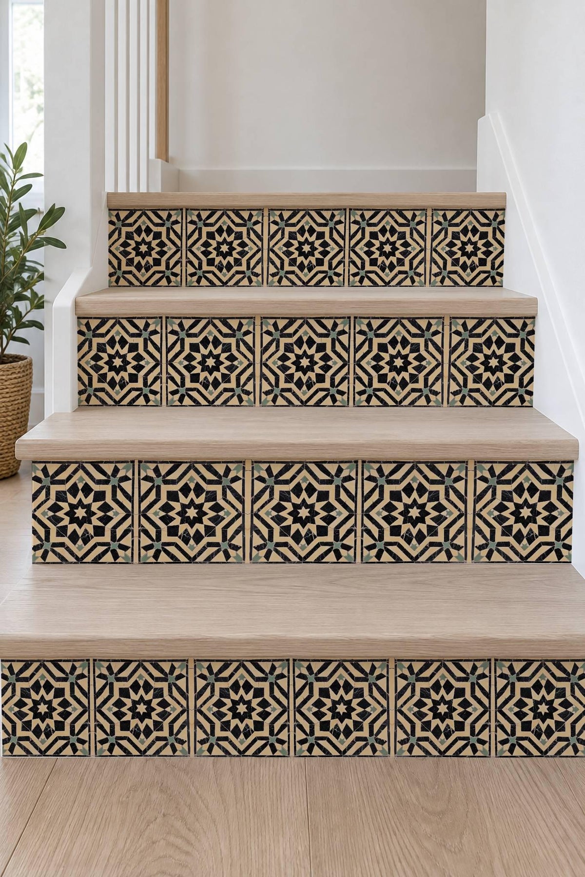 Black Moroccan Star peel and stick stair riser decals, photo 7 of 8