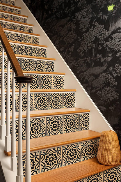 Black Moroccan Star peel and stick stair riser decals, photo 8 of 8