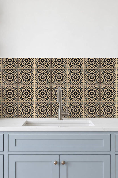 Black Moroccan Star peel and stick tile decals