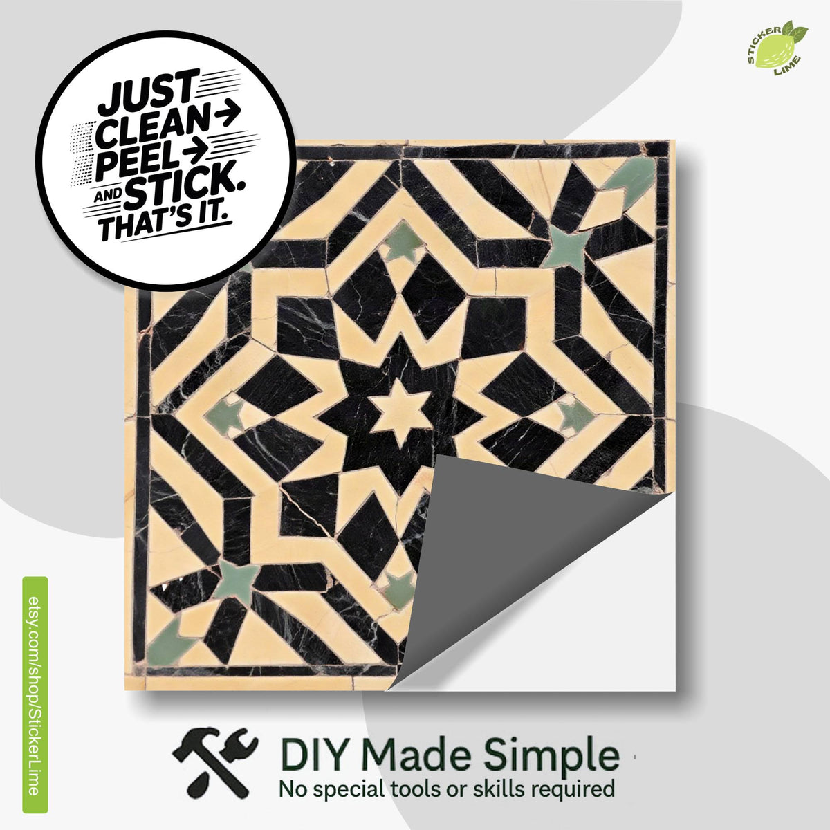 Black Moroccan Star peel and stick tile decals, photo 2 of 8