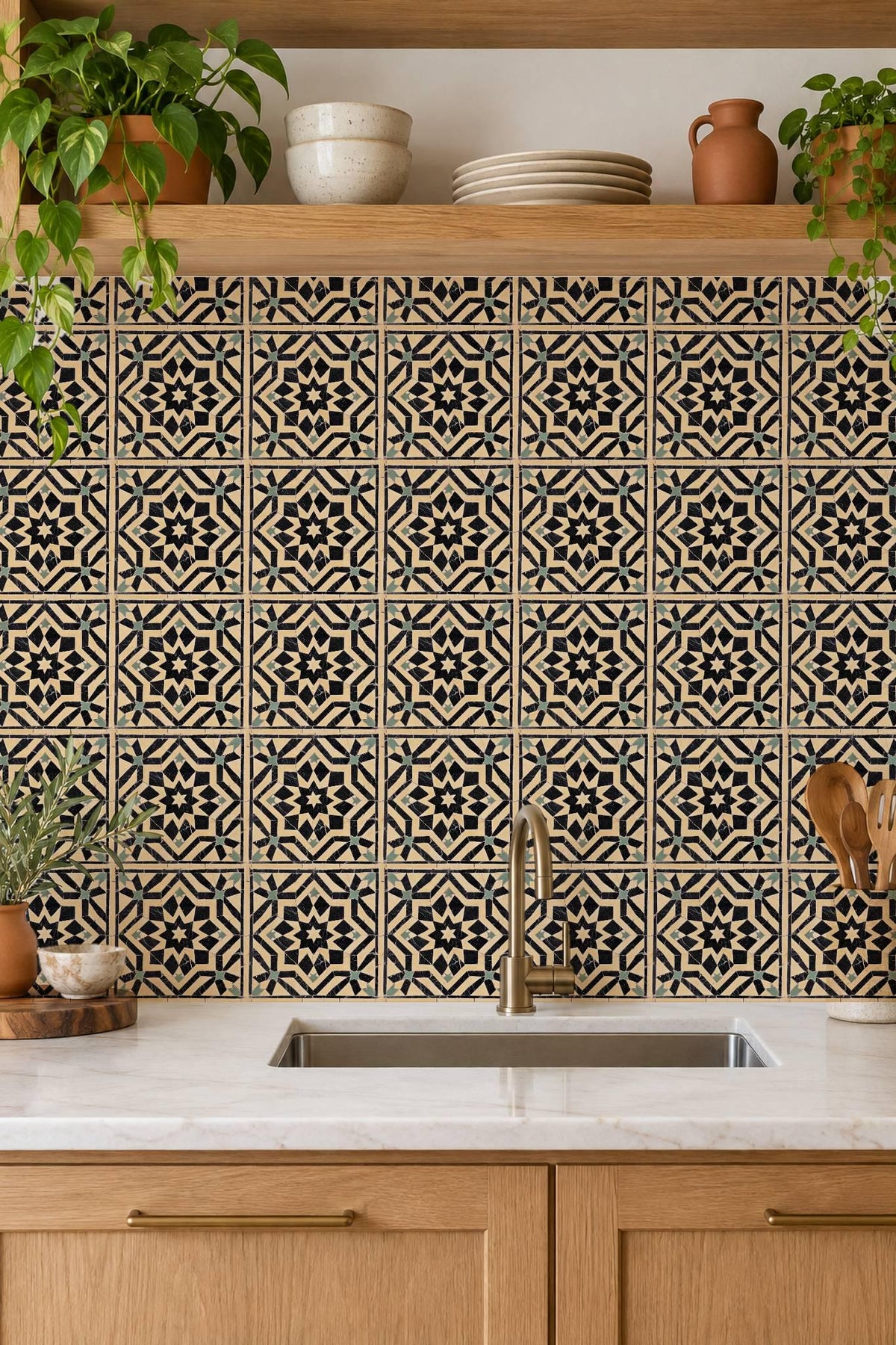 Black Moroccan Star peel and stick tile decals, photo 3 of 8