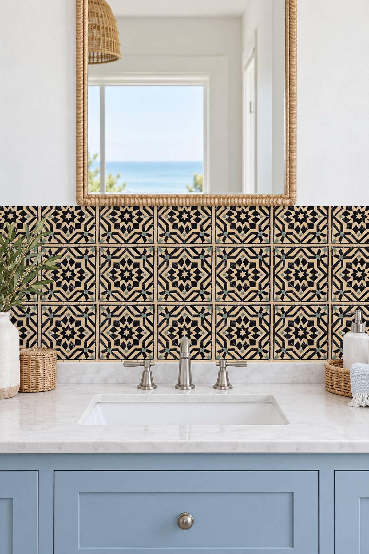 Black Moroccan Star peel and stick tile decals, photo 4 of 8