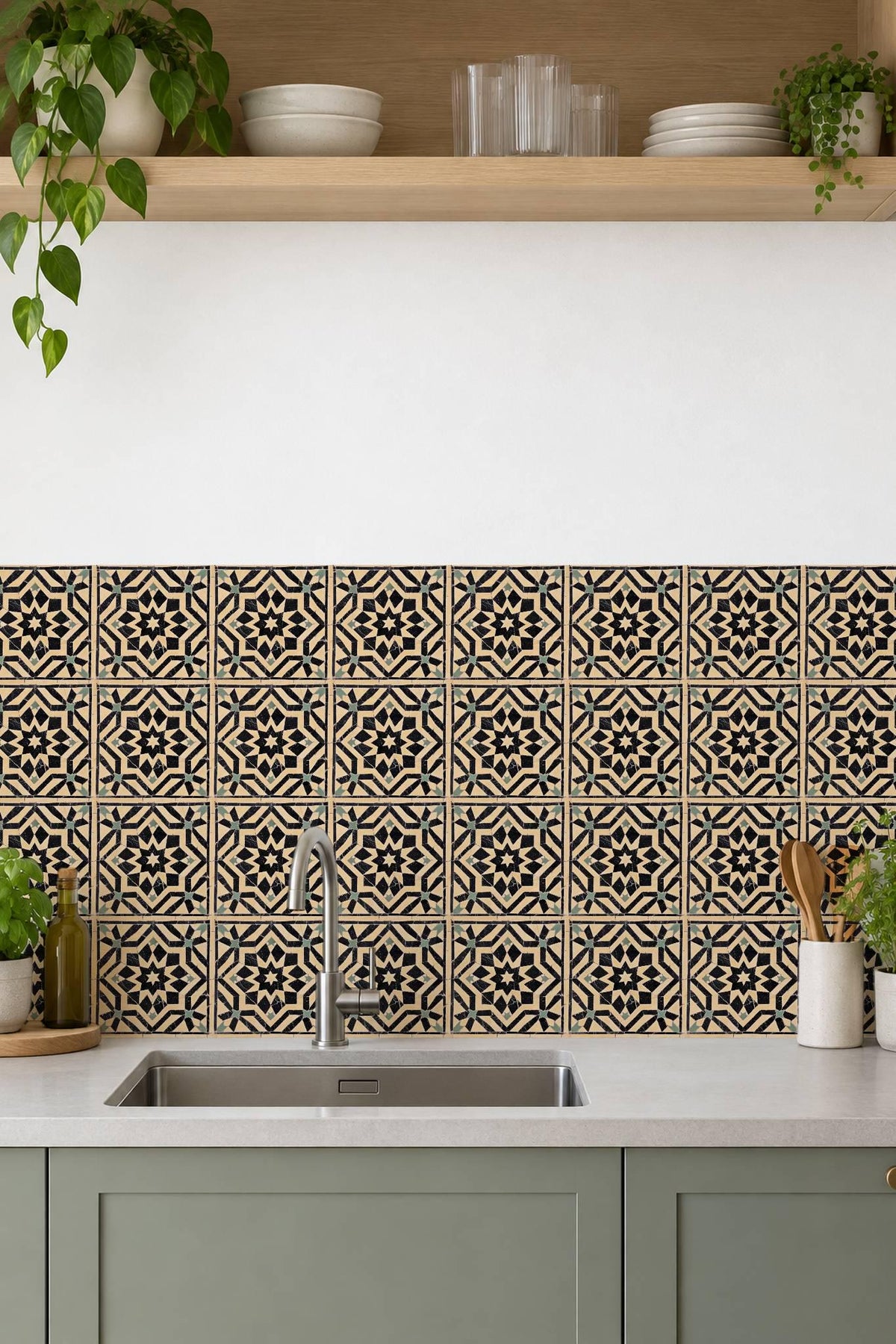 Black Moroccan Star peel and stick tile decals, photo 6 of 8