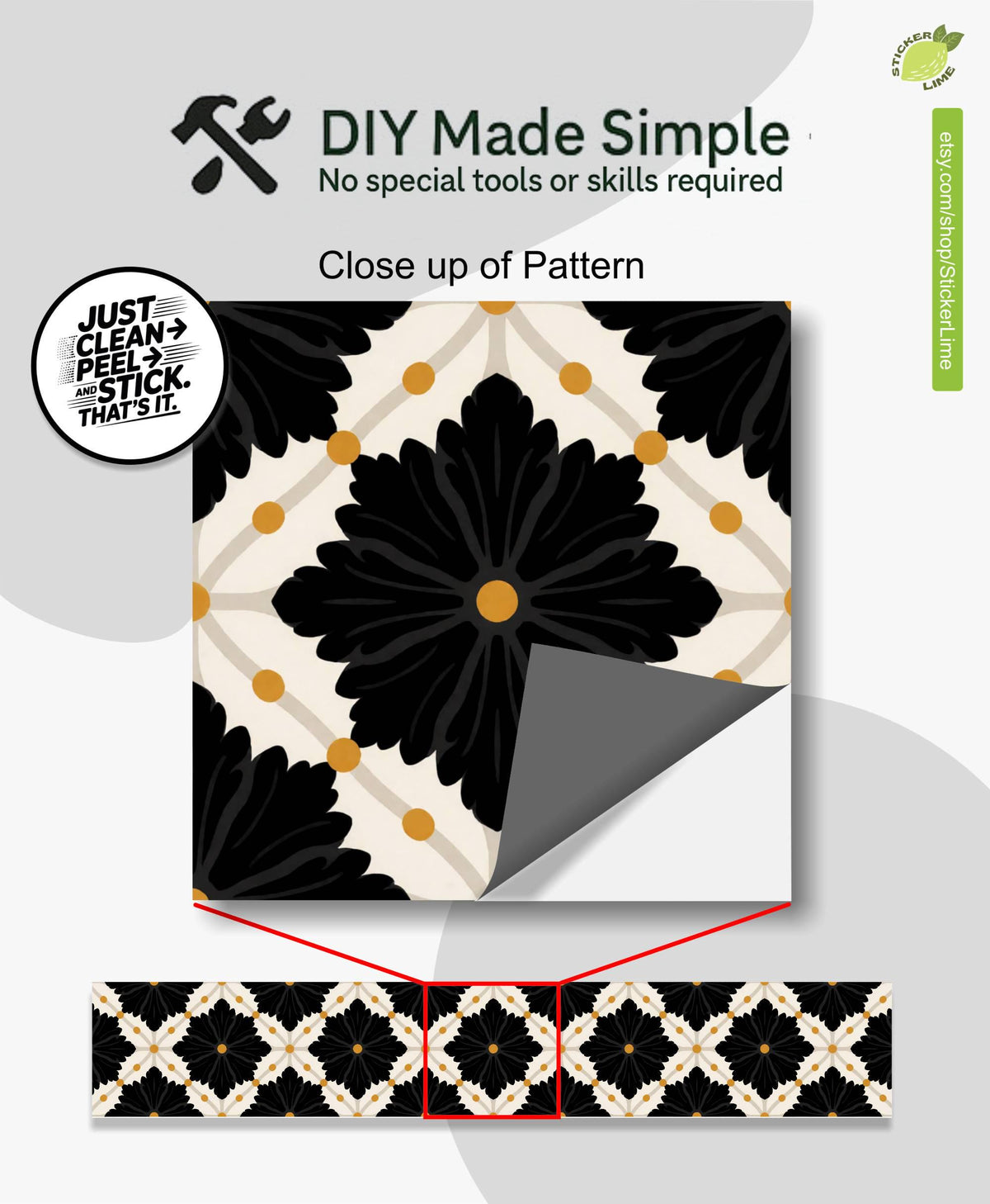 Black Oversized Damask Lattice peel and stick stair riser decals, photo 2 of 8