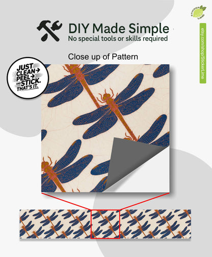 blue and coral dragonfly batik peel and stick stair riser decals, photo 2 of 8