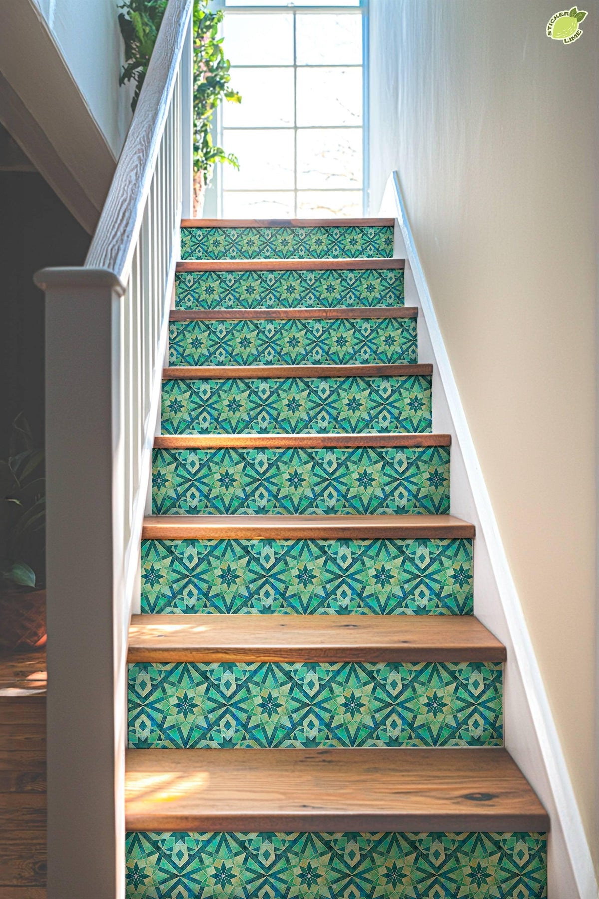 Blue & Green Rustic Moroccan Tile peel and stick stair riser decals, photo 4 of 8