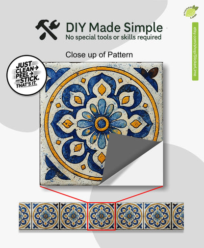 Blue & White Mandala peel and stick stair riser decals, photo 2 of 8