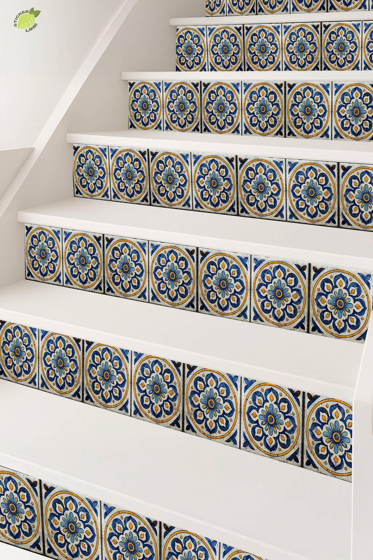 Blue & White Mandala peel and stick stair riser decals, photo 8 of 8