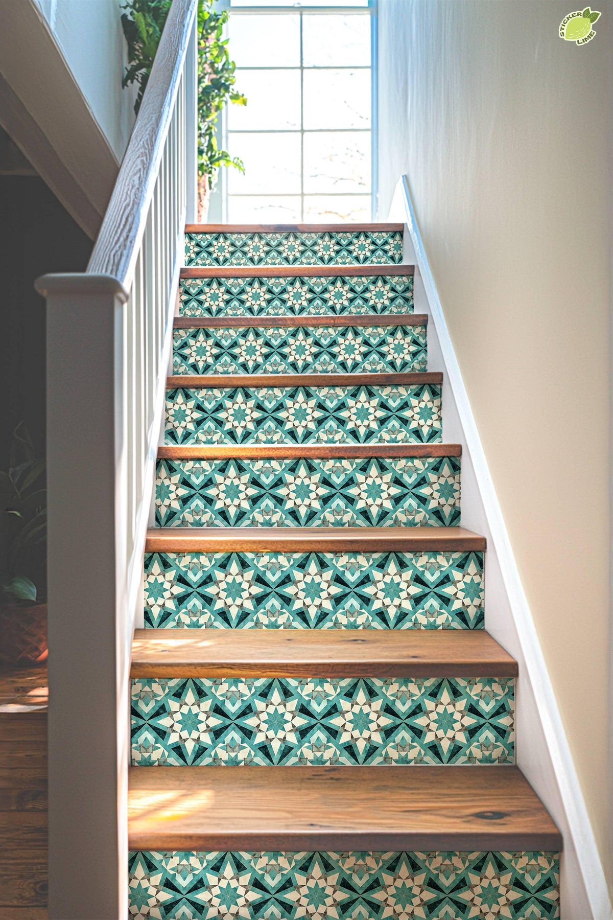 Blue & White Rustic Moroccan Tile peel and stick stair riser decals, photo 4 of 8