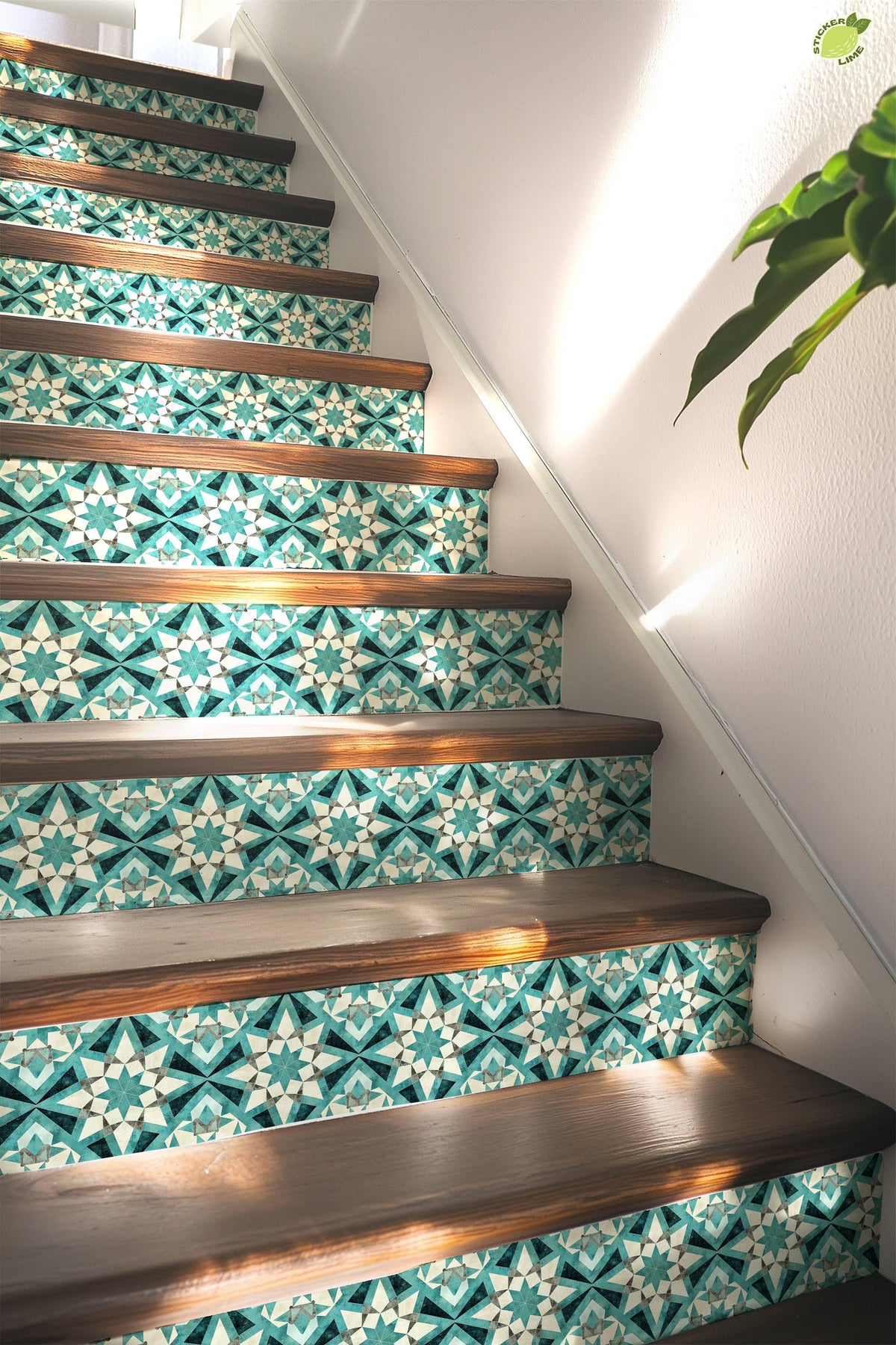 Blue & White Rustic Moroccan Tile peel and stick stair riser decals, photo 5 of 8