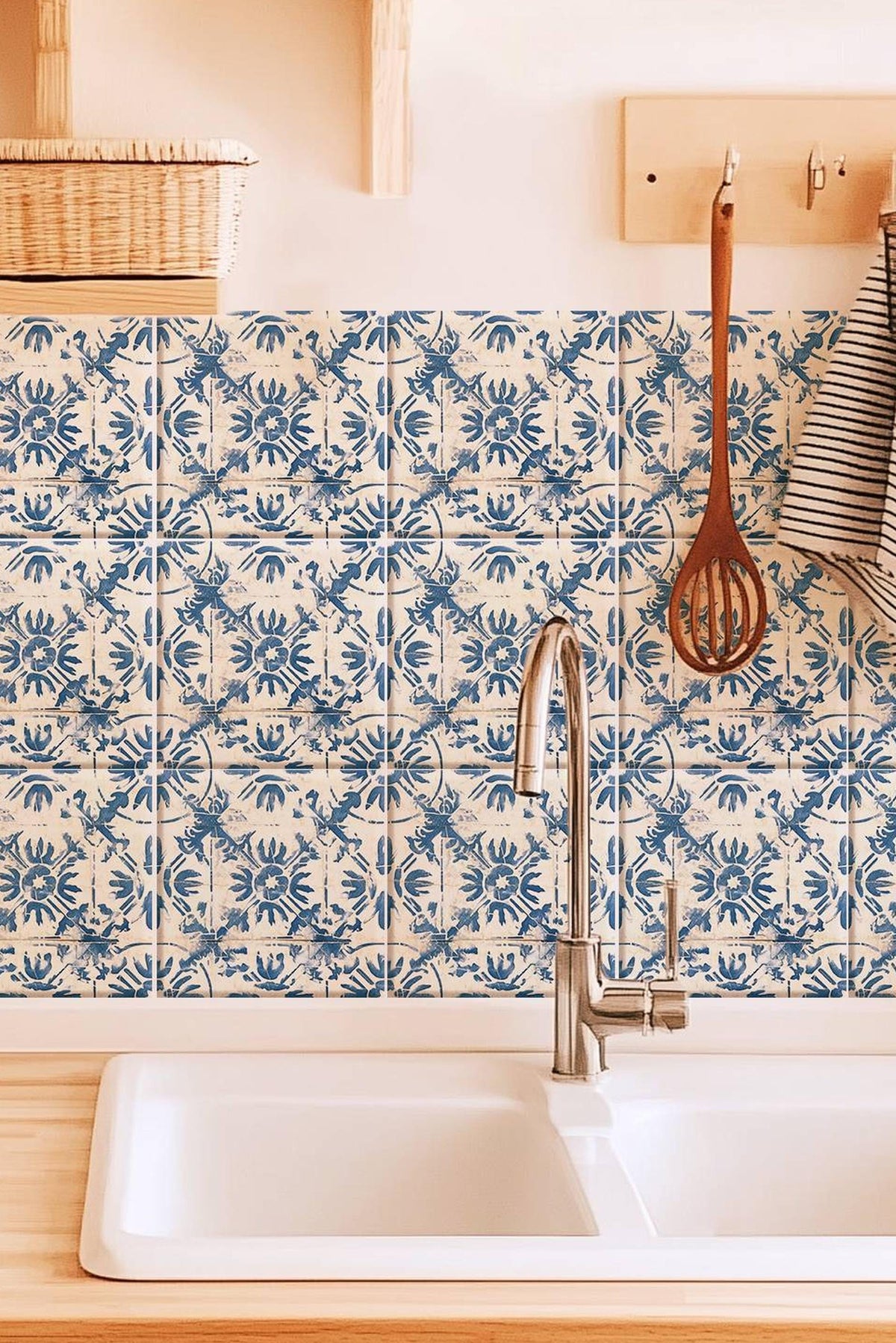 Blue Athens peel and stick tile decals