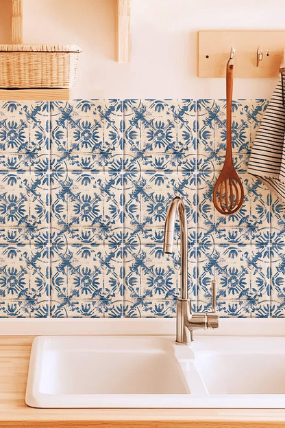 Blue Athens peel and stick tile decals