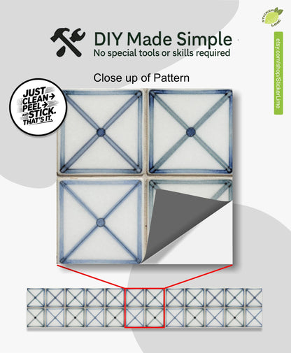 Blue Cross Geometric Hand Painted peel and stick stair riser decals, photo 2 of 8