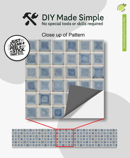Blue Glazed Square Motif peel and stick stair riser decals, photo 2 of 8