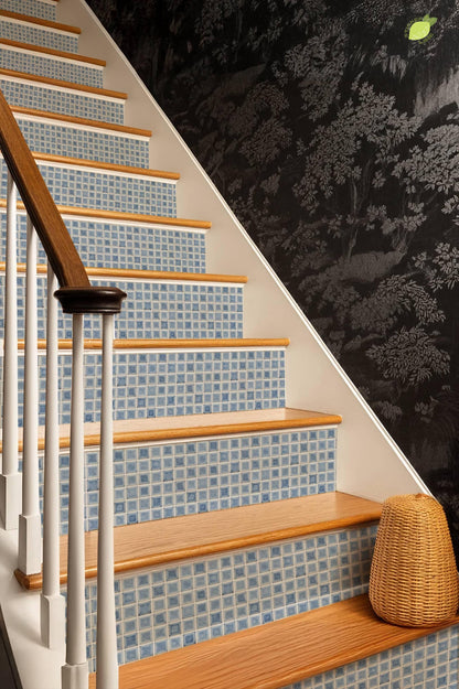 Blue Glazed Square Motif peel and stick stair riser decals, photo 6 of 8