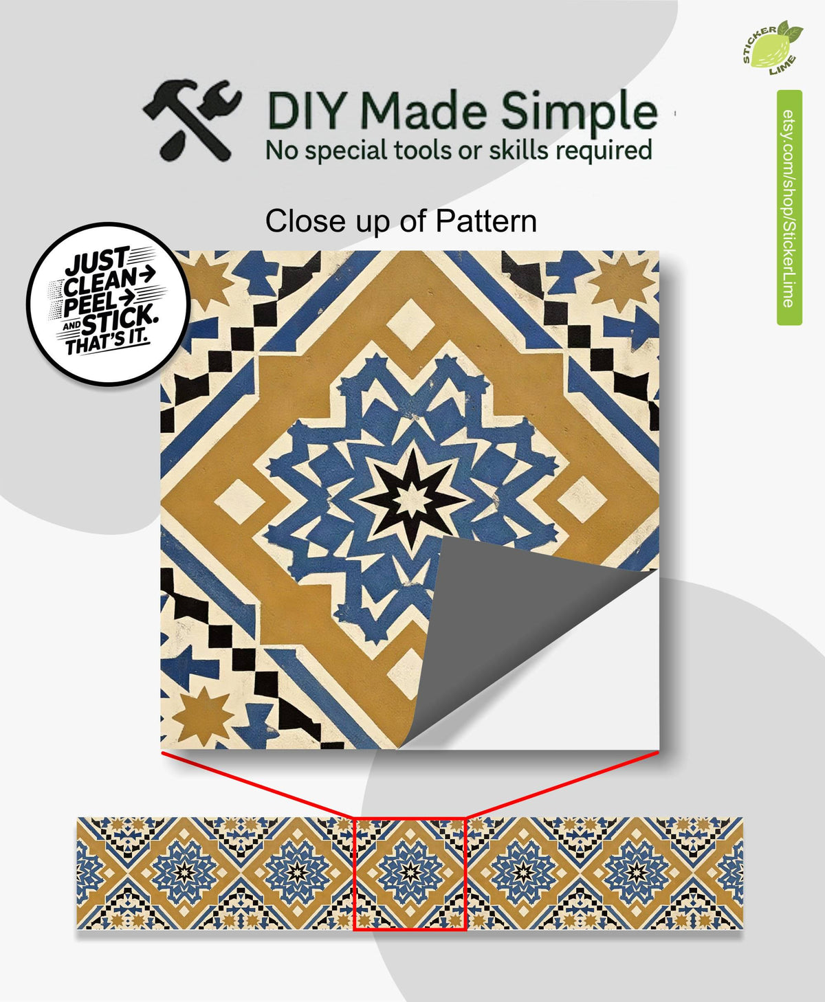Blue Moroccan Star peel and stick stair riser decals, photo 2 of 8