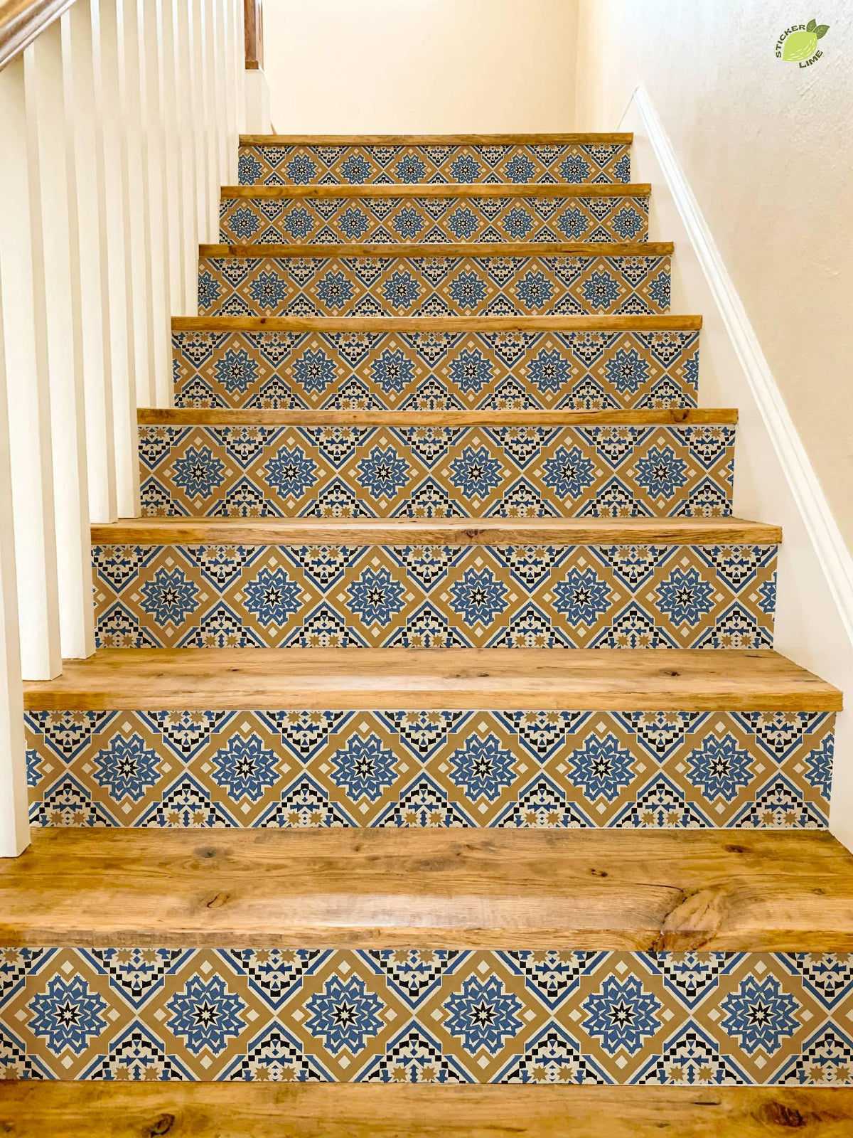 Blue Moroccan Star peel and stick stair riser decals, photo 4 of 8