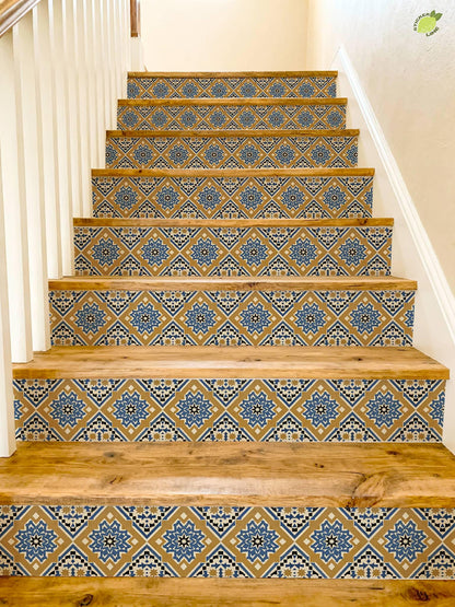 Blue Moroccan Star peel and stick stair riser decals, photo 4 of 8
